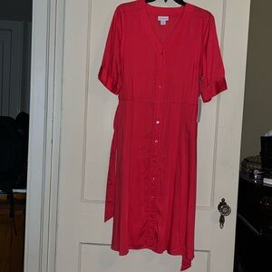 NWT.  Liz Claiborne coral color tencel button up dress with tie and pockets